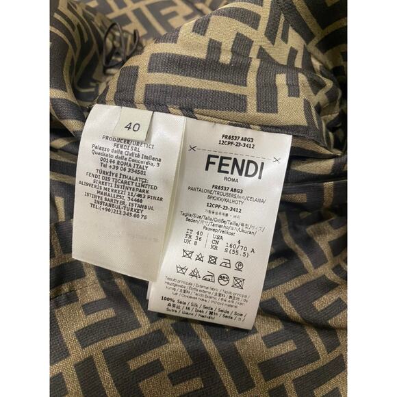 Fendi FF Twill Silk Flared Wide Leg Logo Monogram Tassel Tie Pants 40 - Picture 5 of 12